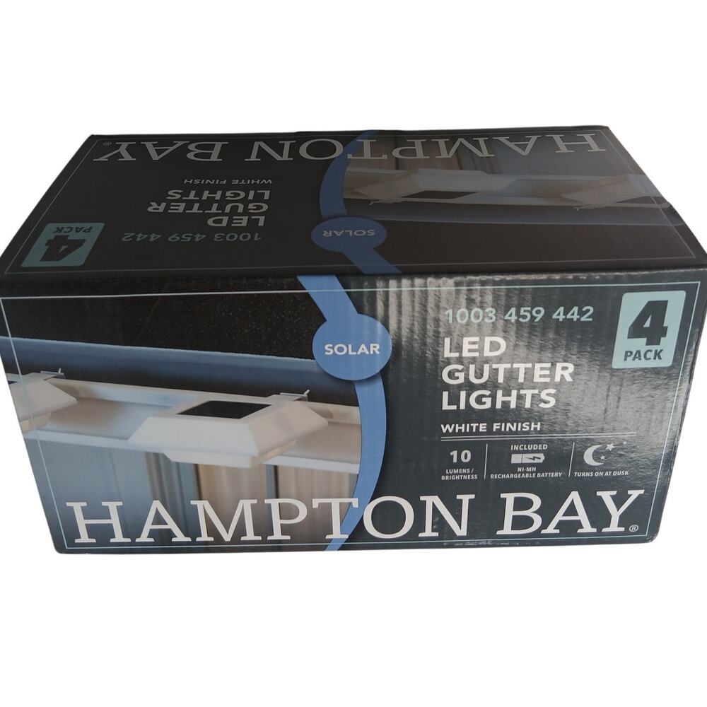 Hampton Bay Solar LED Gutter Lights 4-Pack White Outdoor Security NXT-40001